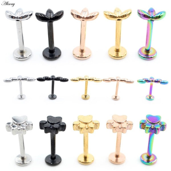 Alisouy 1PC Acier Inoxydable Empreintes De Chien Feuille 16G Tragus Helix Bar Labret Anneau À Lèvres Cartilage Oreille Boucle D'oreille Piercing Bijo