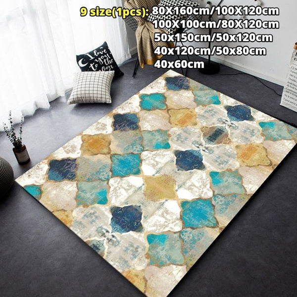 3D Living Room Anti-Slip Absorbent Carpet Moroccan Carpet Living Room Bedroom Footmat Kitchen Carpet Bathroom Door Mat Room Entrance Floor Mat 9 Size