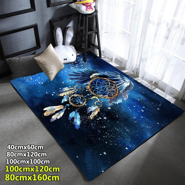 3D Soft Blue Dream Catcher Large Carpets Anti-slip Bald Eagle Rectangle Floor Mat Bohemia Rug for Livingroom Bedroom Kitchen Area Rug Home Decor 5 Si