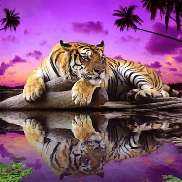 Tiger DIY 5D Diamond Painting Full Drill with Number Kits Home and Kitchen Fashion Crystal Rhinestone Cross Stitch Embroidery Paintings Canvas Pictur