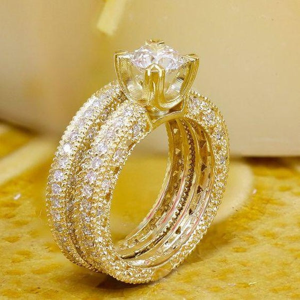 Princesse Charme Cristal Blanc Saphir Anneau Cadeau D'anniversaire Fiançailles De Mariée Anneaux De Mariage Bijoux Pour Femmes Dames Taille 4-12