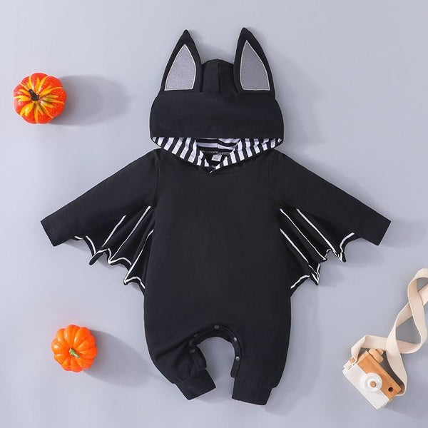 2023 Autumn and Winter Fashion New Baby Halloween Bodysuit Funny Bat Romper Creeper Baby Hooded Cotton Romper Bodysuit Toddler Infant Clothes Outfits