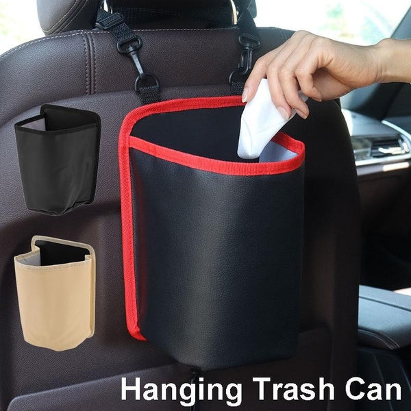 Car Trash Can Portable Durable Hanging Car Storage Bucket Chair Back Faux Leather Storage Bag Trash Can