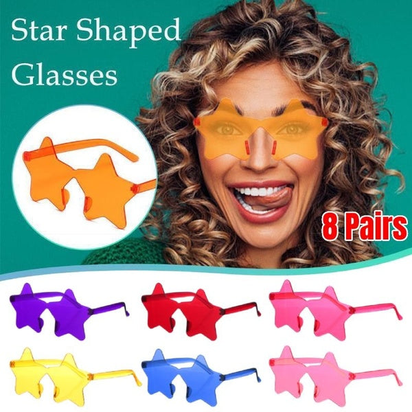 8 Pairs Star Shaped Rimless Sunglasses Frameless Star Sunglasses Transparent Candy Color Glasses Tinted Eyewear Bachelorette Party Favors Photo Booth