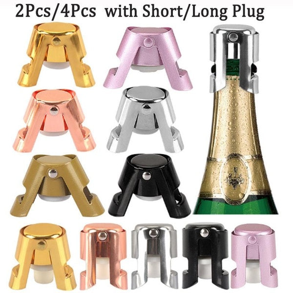 2Pcs-4Pcs Champagne Bottle Stopper with Long Plug Stainless Steel Champagne Sparkling Stopper Wine Bottle Saver Plug Kitchen Bar Tools