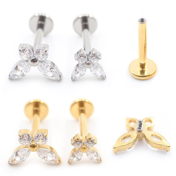 1PC Titane Fileté Intérieur Papillon Oeil Zircon Tragus Helix Labret Lèvre Anneaux Cartilage Oreille Boucles D'oreilles Piercing Bijoux De Corps