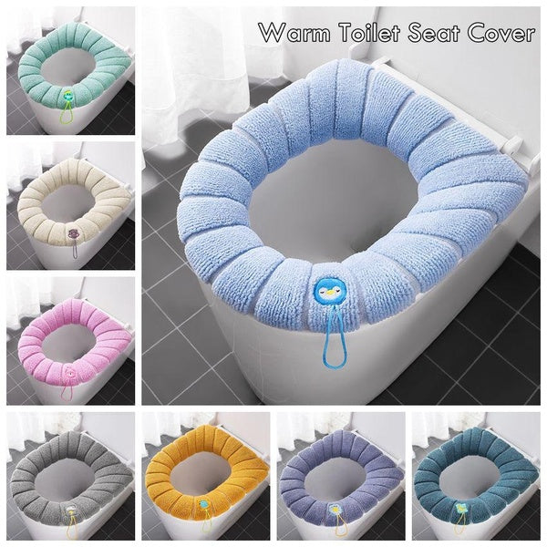 Winter Warm Toilet Mat Bathroom Mat Toilet Seat Cover with Handle Thicken Soft Toilet Seat Cushion Pad Washable Bathroom Accessories Universal