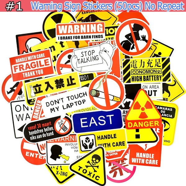 Graffiti Waterproof Warning Sign Vinyl Stickers Pack for Laptop Water Bottle Bike Car Window Fridge DIY Toys for Kids Teens Adults