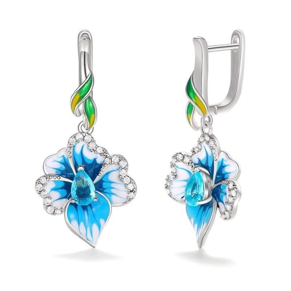 1 Pair Blue Enamel Flower Dangle Earrings for Women Daily Casual Fashion Accessories Matron Inn