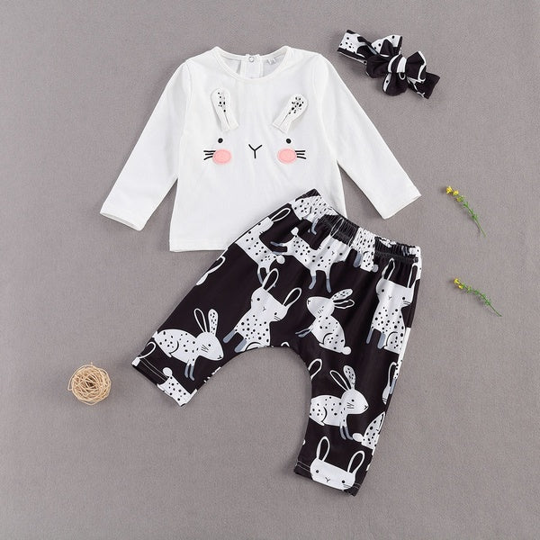 Infant Toddler bébé filles tenues en coton mignon lapin tour à manches longues hauts + pantalon + bandeau vêtements ensembles 0-18 mois