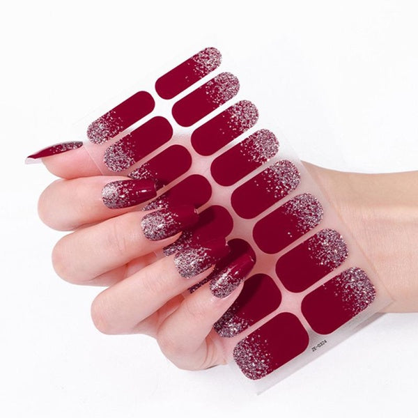 16 Style Solid Color Sequin Nail Polish Strips Self-Adhesive Nail Art Stickers Fashion Glitter Full Coverage Nail Covers Waterproof Long-lasting Nail