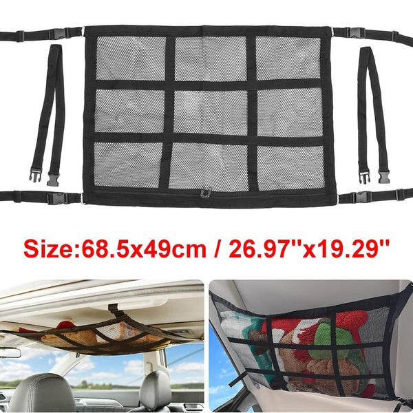 Car Roof Storage Organizer Automotive Ceiling Cargo Net Pocket Mesh Car Camping Accessories Storage Bag Roof Tent 68.5x49cm