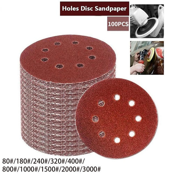 100 pièces 5 pouces 125mm papier de verre rond huit trous disque feuilles de sable grain 80-3000 crochet et boucle disque de ponçage vernis