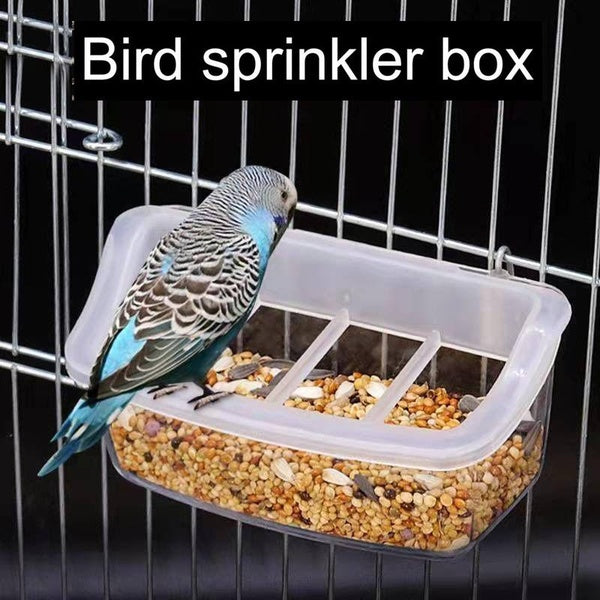 Bird Food Box Hanging Bird Feeders for Cage Aviary Durable Transparent Boxes with Anti-splash Grids for Pigeons Parrots Canaries