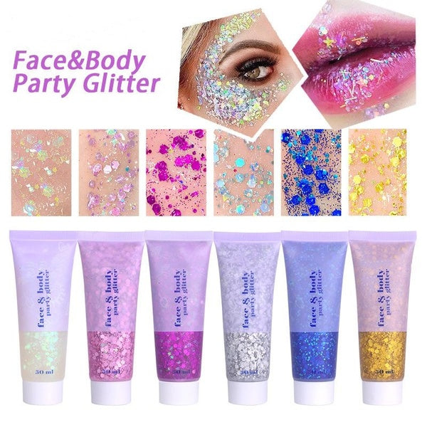 Face & Body Glitter Music Festival Rave Accessories,Mermaid Face Glitter Gel,Self-Adhesive Sequins Glitter Face Paint,Chunky Glitter for Eye Lip Hair,S