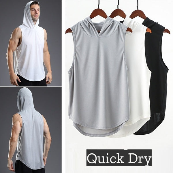 Mode Hoodie Gym Fitness Débardeur Mâle Séchage Rapide Pull Casual Sans Manches T-shirt Sport Gilet (3 Couleurs)