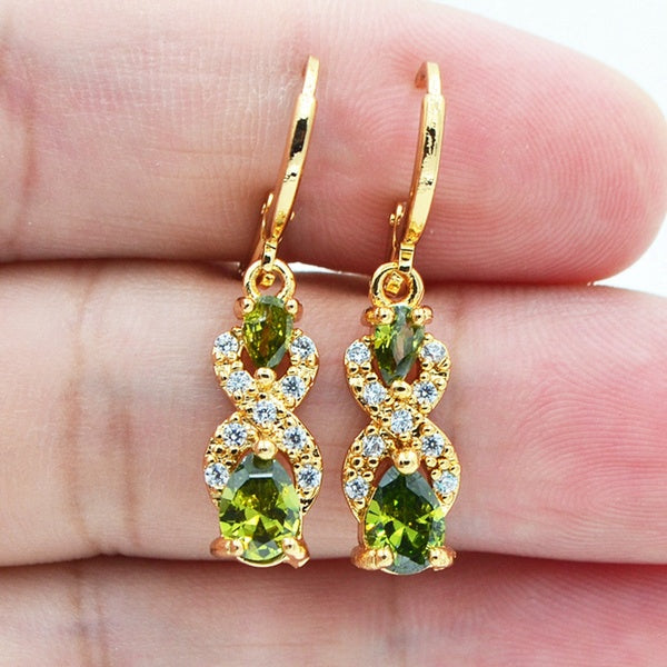 Boucles d'oreilles pendantes en forme de larme avec zircon cubique vert pour femme