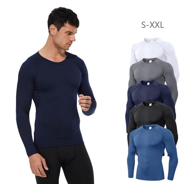 Compression Running TShirt Fitness Tight Long Sleeve Sport Shirt Solid Color Training Clothes Men Shirts Quick Dry Rashgard Black Color