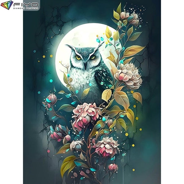 FIYO DIY 5D Owl Diamond Painting Kit for Adults, Full Drill Diamond Painting, Diamond Art Canvas Crafts Cross Stitch Crystal Embroidery Home Wall Dec