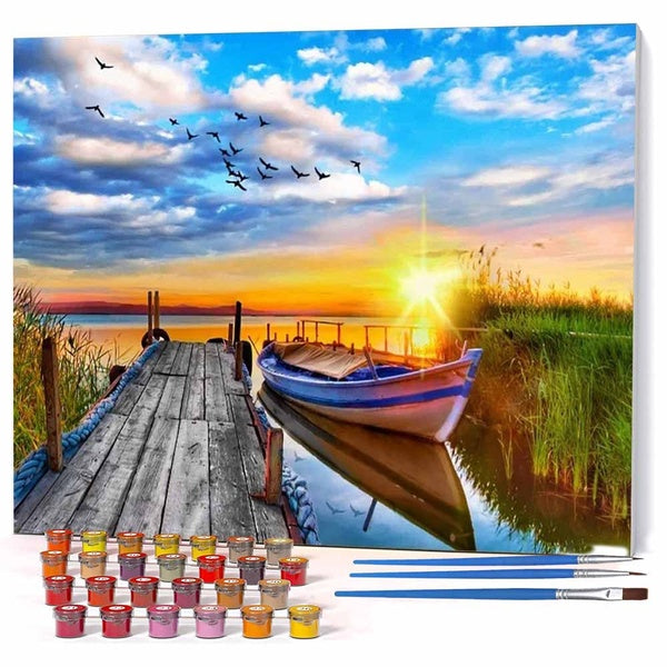 FIYO Diy Paint Landscape by Numbers Kits for Adults and Kids Beginner on Canvas Fashion Oil Painting Wall Art for Gift( No Frame )