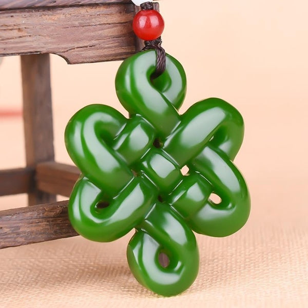 Chinese Green jade knot Hollow-out Pendant Necklace Charm Jewellery Fashion Accessories Hand-Carved woman Luck Amulet