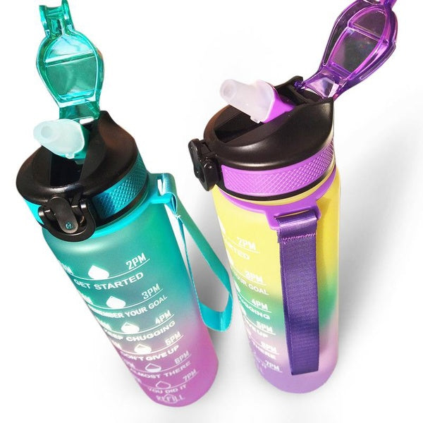 Bouteille d'eau de grande capacité (1 pièce) TimeMarker et couvercle anti-fuite pour sports de plein air et fitness