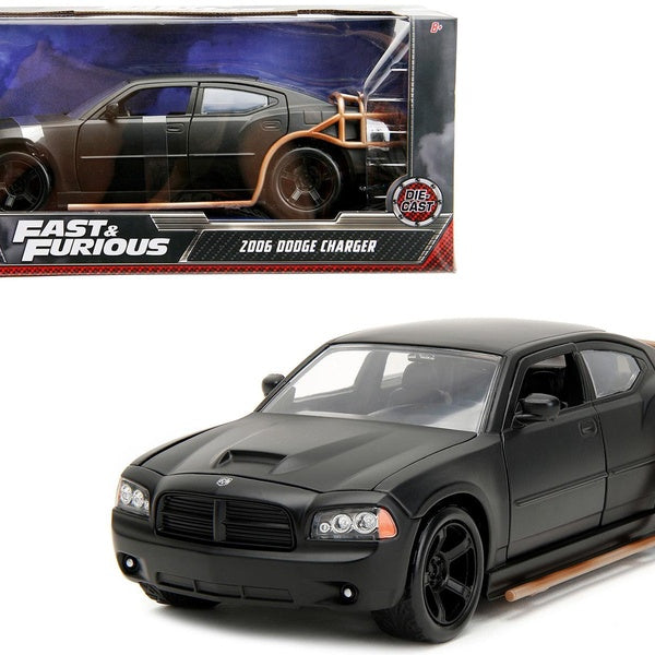 2006 Dodge Charger Matt Black with Outer Cage "Fast & Furious" Movie 1-24 Diecast Model Car by Jada