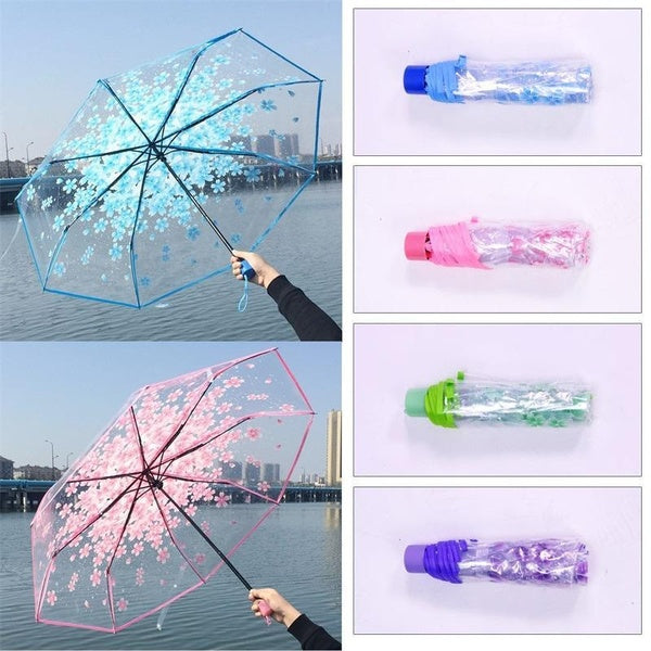Parapluie transparent Sakura Parapluie à trois volets Parapluie pliant Artistique Parapluie frais et charmant