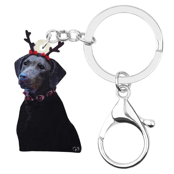 Acrylique Bois De Noël Noir Labrador Chien Porte-clés Porte-clés Animaux Bijoux Cadeau pour Femmes Filles Sac À Main Sac À Main Animal Charme Accesso