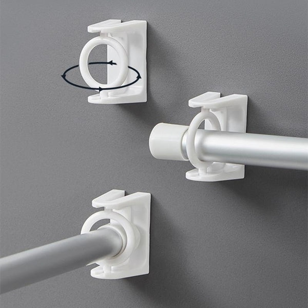 2pcs-pair Hole Free Telescopic Rod Hook Hanging Rod Fixing Support Shower Curtain Rod Support Rotatable Ring Hanging Rod Support Paste