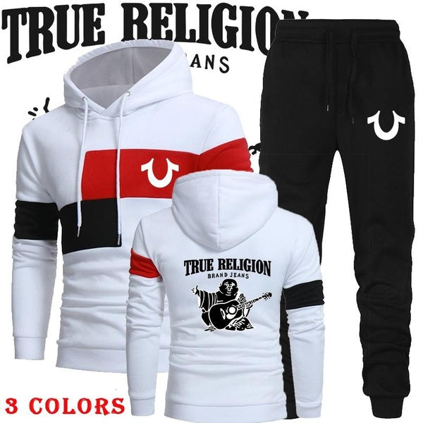 2022 Personality Patchwork Men Tracksuits Hoodies Suits Men-Women Hoodies+Pants Two Piece Set Autumn Winter Warm Fleece Hooded Pullover Suits