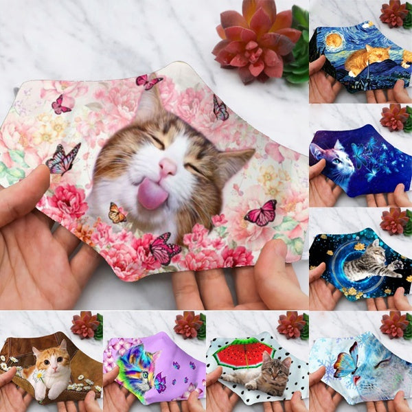 Cute Cat with Butterfly Beauty Pattern Face Mask,Cat Mask,life Is Better with You Mask,Funny CatLovers Gift,Colorful Butterfly Flowers Mask,washable