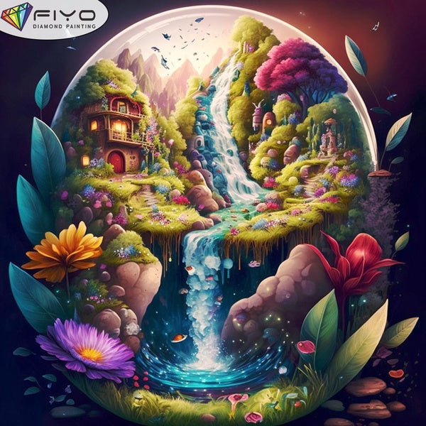 FIYO DIY 5D landscapes Diamond Painting Full Drill with Number Kits Home and Kitchen Fashion Mosaic Diamond Painting Canvas Wall Decoration Gift Craf