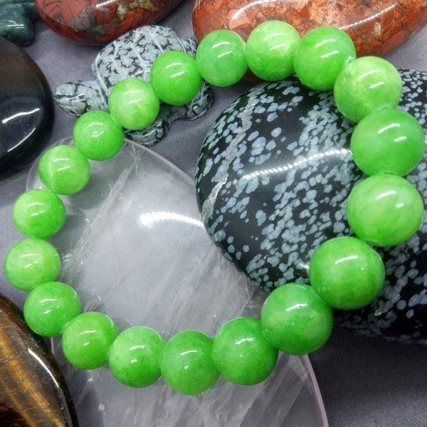 Green Yellow Jade Chalcedony Beads Bracelets Charms Handmade Gift Women