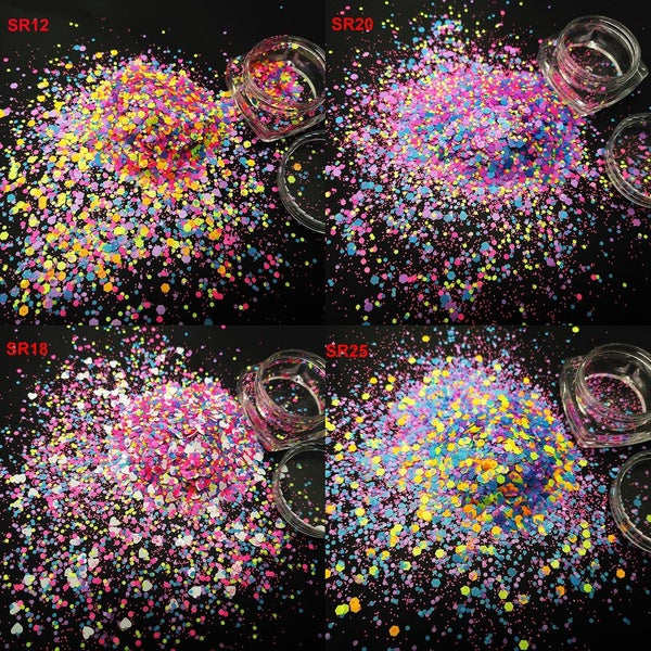 Mixed NEON Colors Glitter Hexagon Powder Shapes Solvent Resistant for Nail Polish Makeup Body Art Facepainting Glitter Christmas Craft Art