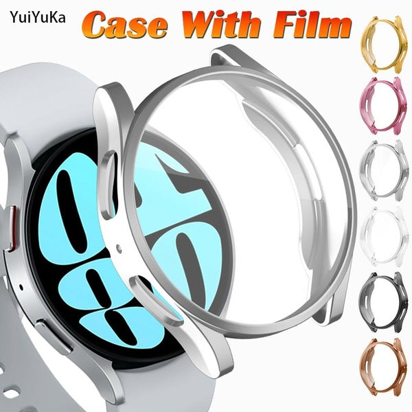 YuiYuKa Case With Film for Samsung Galaxy Watch 6 44mm 40mm Plated TPU Screen Protector All-around Bumper Cover Shell Accessories for Galaxy Watch 6
