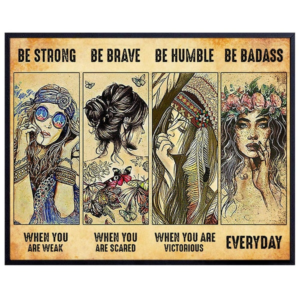 Be Strong Be Brave Be Badass Poster - Boho Bohemian Wall Decor - Motivational Wall Art - Inspirational Positive Quotes - Uplifting Encouragement Gift