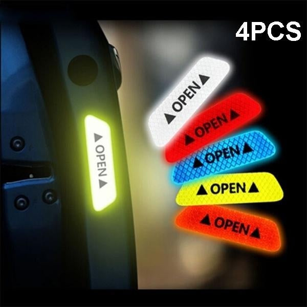 4Pcs Car Accessories Universal Warning Mark Reflective Tape Car Door Sticker Decals Vehicle Safety Night Reflector