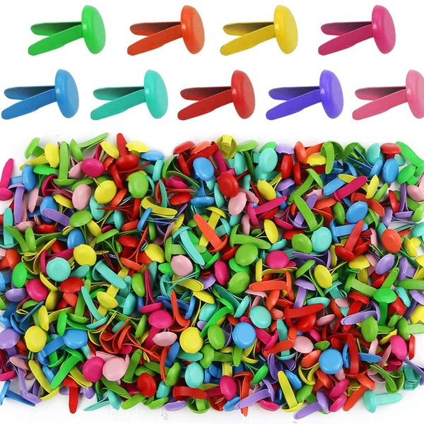 100 Pieces 8 x 18mm Assorted Bright Color Mini Brads Round Paper Fasteners Brass Pastel Metal Brads for Scrapbooking Crafts DIY Paper