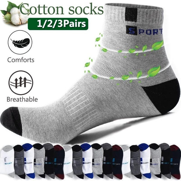 1-2-3Pairs Cotton Sock for Men Sport Breathable Soft Letter Fashion Sneakers High Elastic Middle Tube Stocking Towel Sox Summer Running