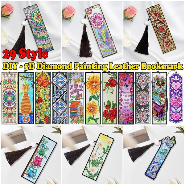 DIY Shaped Diamond Painting Bookmark 5D Crystal Embroidery Tassel Leather Bookmark Christmas Gift