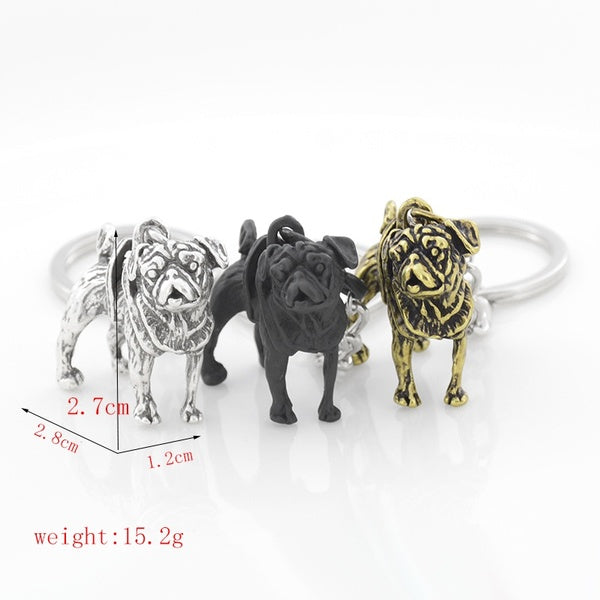 Vintage Argent Rétro Noir Mignon Carlin Porte-clés En Métal Chien Animal Porte-clés Porte-clés Sac Charme Femmes Homme Enfant Pet Bijoux Cadeau