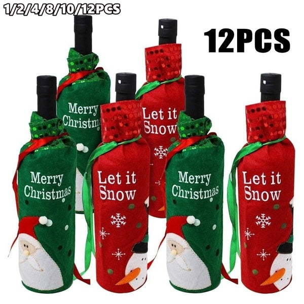 Christmas Wine Bottle Bags Wine Bottle Sweater Dress Christmas Wine Sleeve Santa Claus Bottle Covers Drawstring Bottle Bags for Christmas Dining Tabl