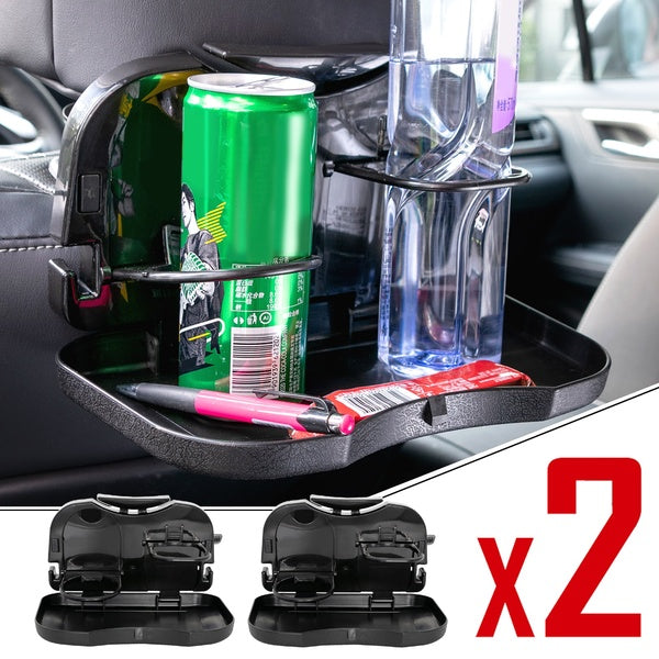 2x Car Tray Holder Stand Rear Seat Food Water Cup Drink Holder Bottle Travel Mount Accessories Folding Organizer Meal Desk Table
