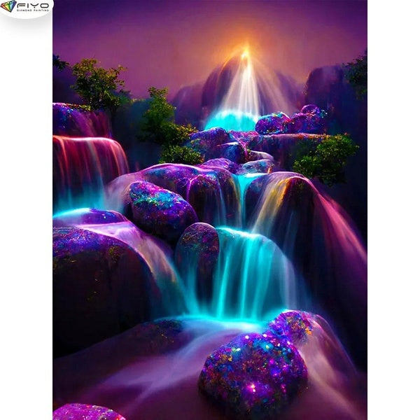 5D Diamond Painting Waterfall Diamond Embroidery Full Rhinestone Diy Mosaic Cross Stitch Kit Home DecorGift(FullRound15x25-20x30-30x40-40x50-50x70cm)
