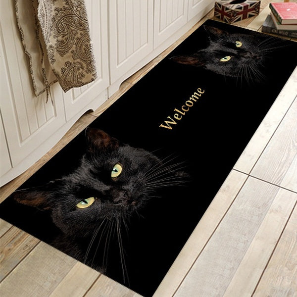 3D Black Cat Printed Rug Carpets Soft Non-slip Kitchen and Bathroom Floor Mats Doormats