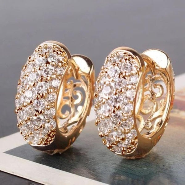 Fashion Filigree Hollow Pave Setting Diamond Gold Plated Hoop Earrings for Women Daily Casual Accessories Matron Inn