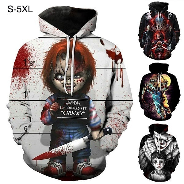 Plus Size New It Clown 3d Printed Hooded Sweater American Horror Chucky Doll Movie Funny Couple Hoodie