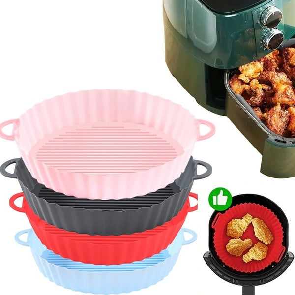1pcs Air Fryer Silicone Pot, Reusable Silicone Air Fryer Liner, Non-Stick Round Air Fryer Tray For Home Use, Kitchen Tools, Kitchen Accessories, Kitc