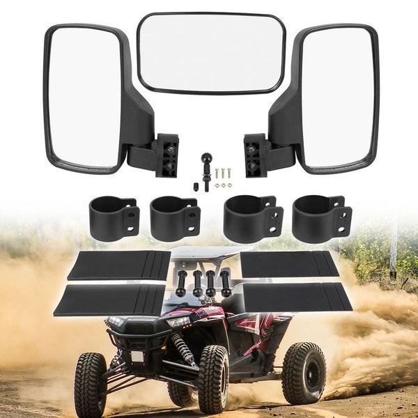 2" 1,75" 1,46" Round Roll Cage UTV Vue arrière Center Side Mirror Set Noir pour Polaris pour John Deere pour Kawasaki pour Bobcat pour Can-Am pour Ku